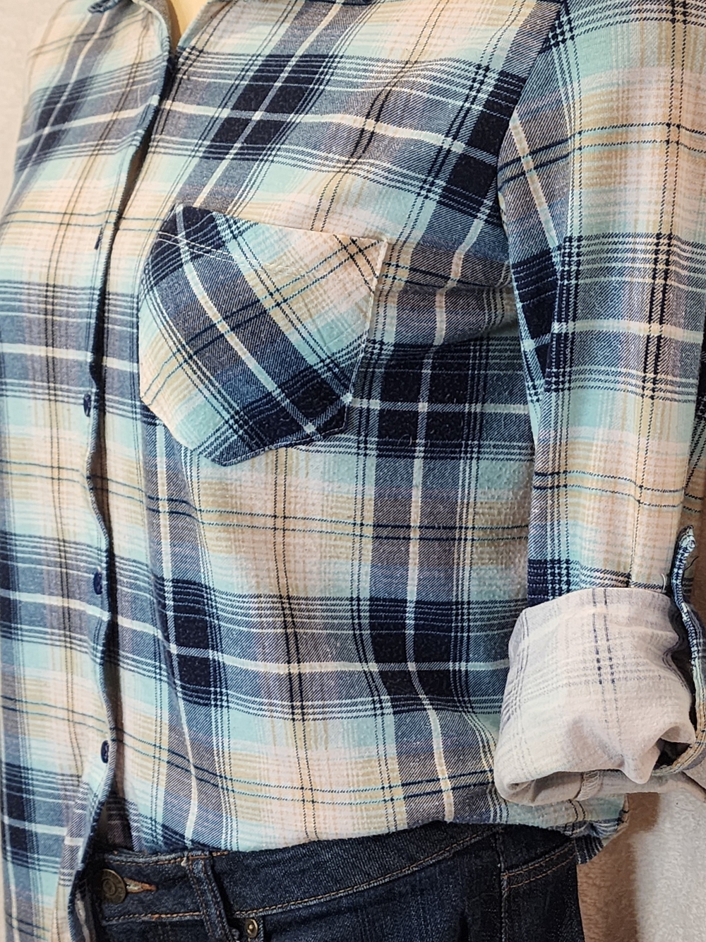 Joe Boxer Blue White Plaid Button-Down Shirt